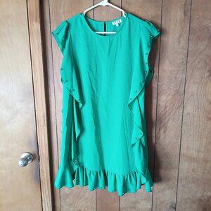 TCEC Green Ruffle Dress Stud Detail Shift Mini Size Small Boutique